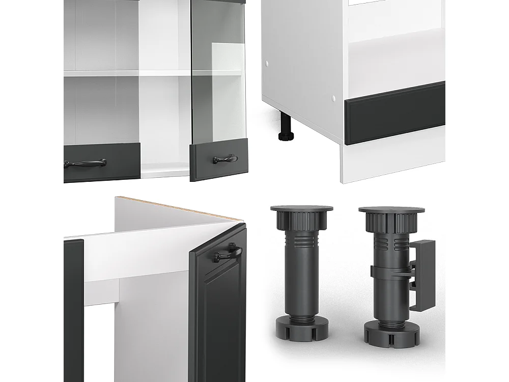 Hjørnekøkken antracit landhus/hvid 287x60x81.6 r-line