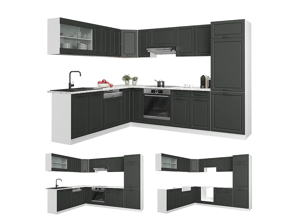 Hjørnekøkken antracit landhus/hvid 287x60x81.6 r-line
