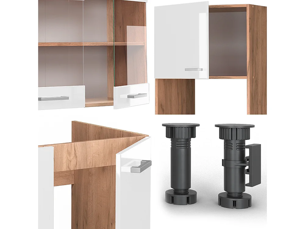 Cuisine en angle blanc haute brillance/chêne de force doré 247x60x81.6 r-line