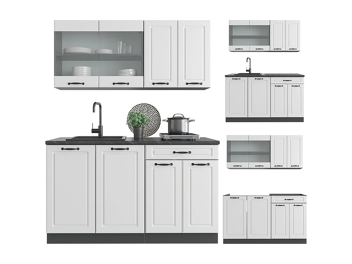 Cucina completa bianco casa di campagna/antracite 140x46x81.6 r-line