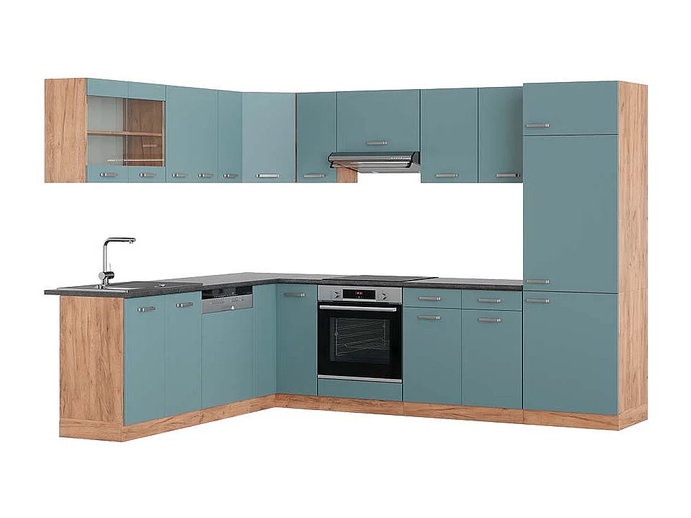 Eckküche blau-grau/goldkraft eiche 287x60x81.6 r-line