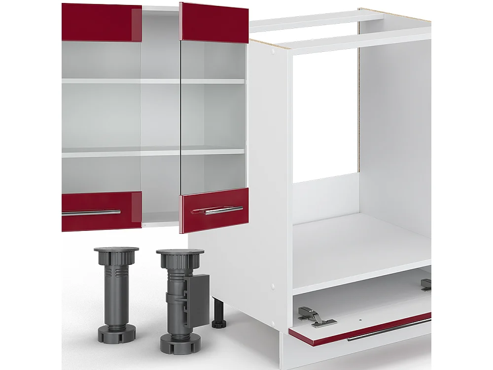 Cuisine en angle bordeaux haute brillance/blanc 347x46x81.6 fame-line