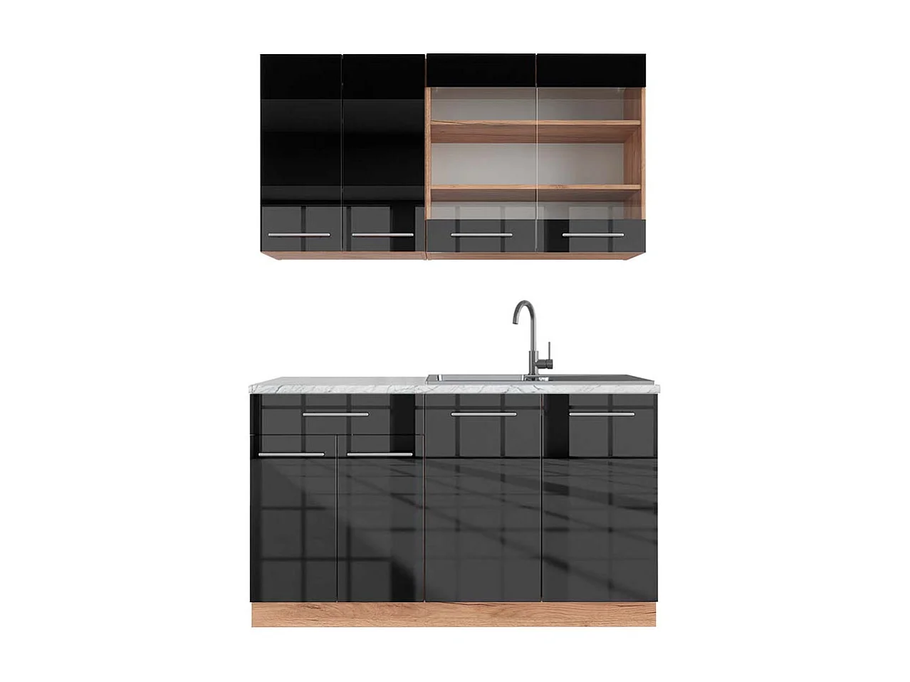 Cucina completa antracite lucido/oro power oak 140x60x81.6 fame-line