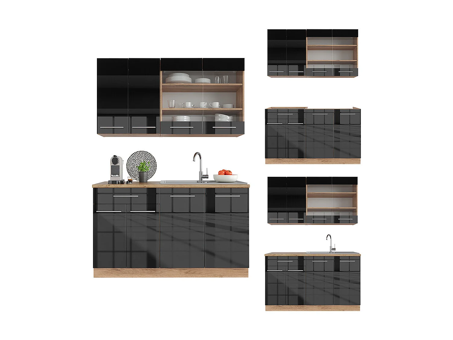 Cuisine anthracite brillant/chêne doré 140x60x81.6 fame-line