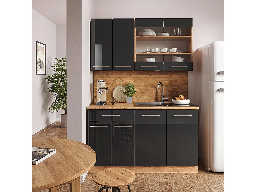 Cuisine anthracite brillant/chêne doré 140x60x81.6 fame-line