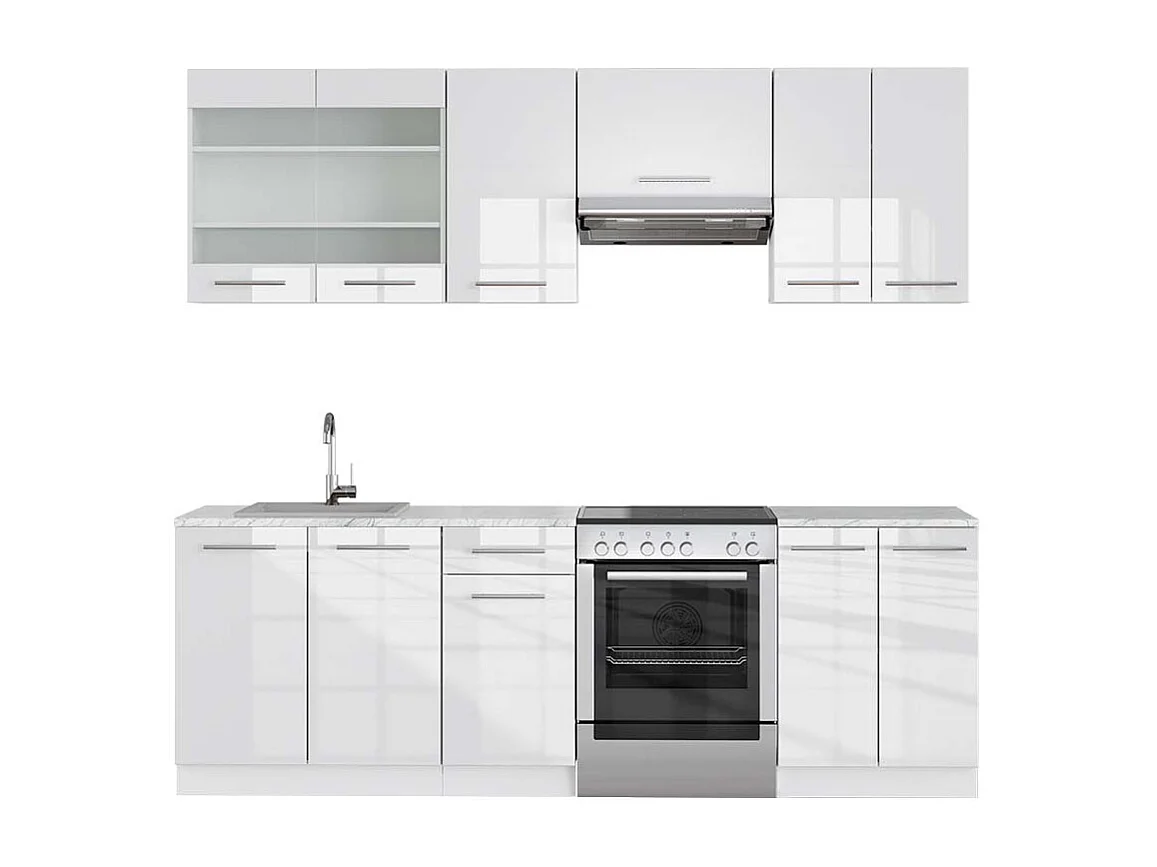 Cucina componibile bianco lucido/bianco 240x60x81.6 fame-line