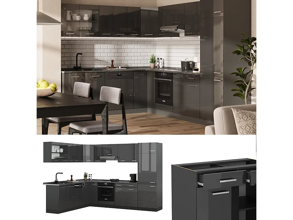 Cocina esquinera antracita brillo intenso/antracita 287x46x81.6 r-line