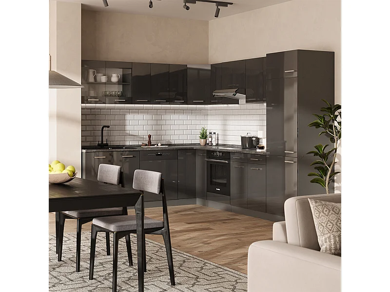 Cuisine en angle anthracite brillant/anthracite 287x46x81.6 r-line