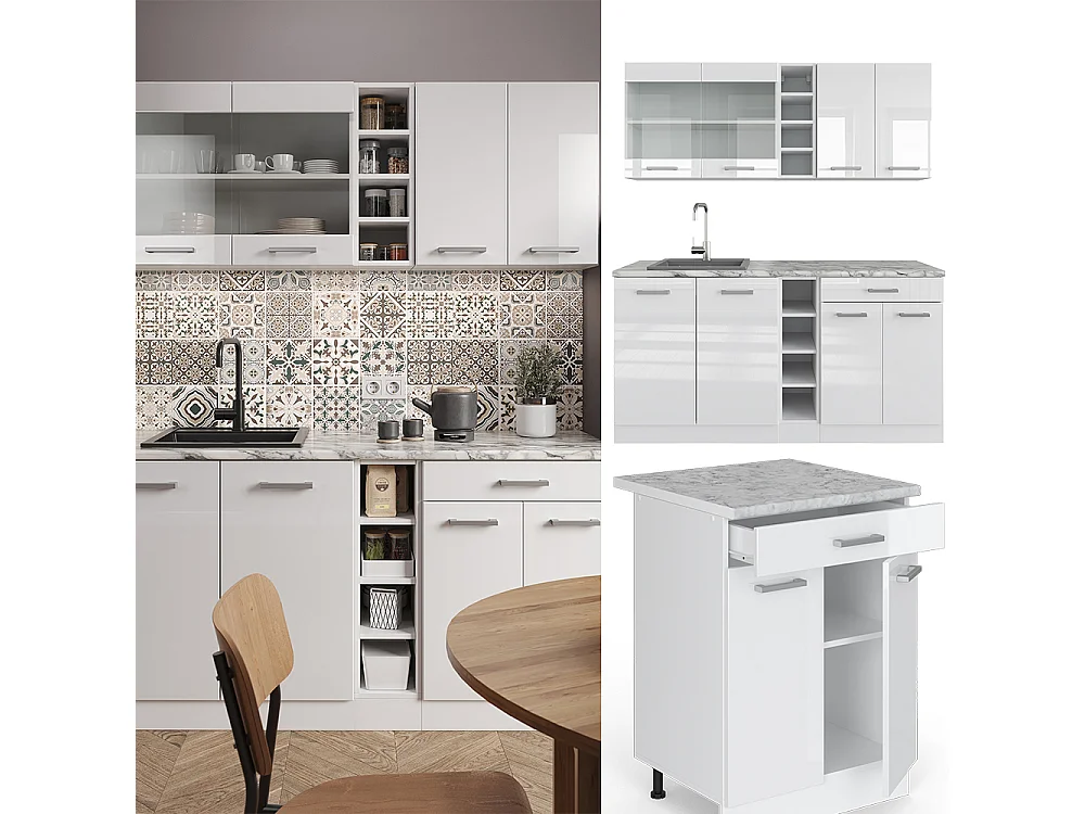 Pojedyncza kuchnia biały wysoki połysk/biały 160x46x81.6 r-line