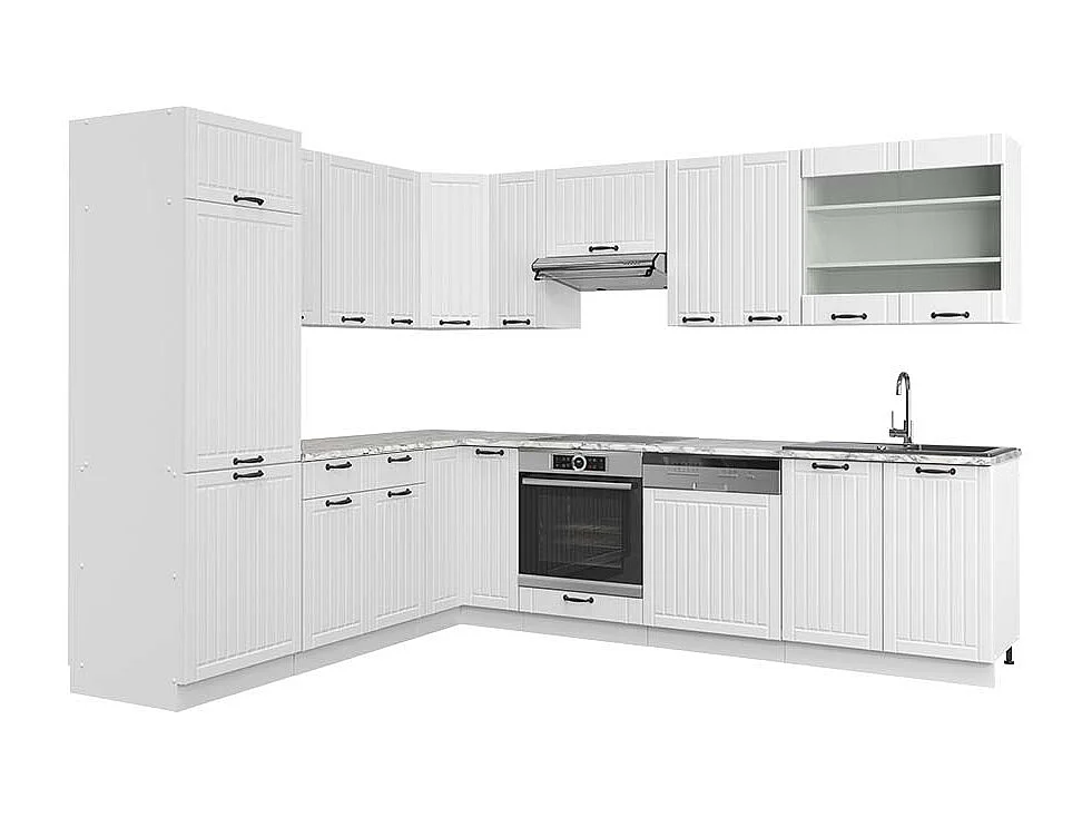 Cozinha de canto casa de campo branca/branca 287x60x81.6 fame-line