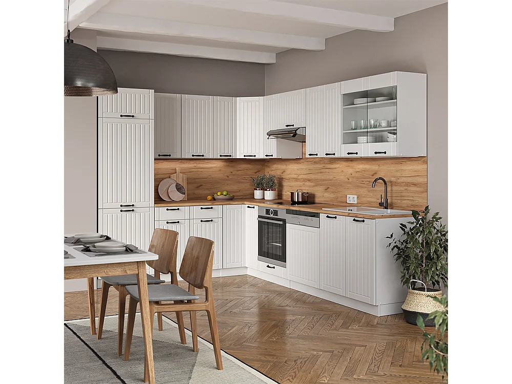 Cozinha de canto casa de campo branca/branca 287x60x81.6 fame-line