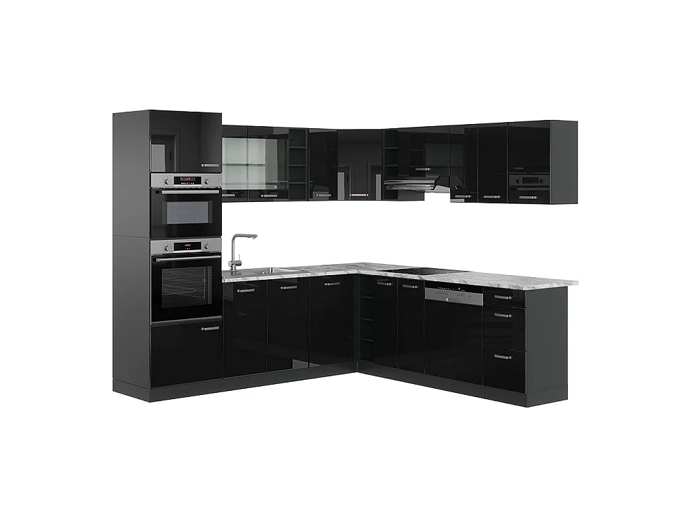 Hoekkeuken hoogglans zwart/antraciet 247x60x81.6 r-line