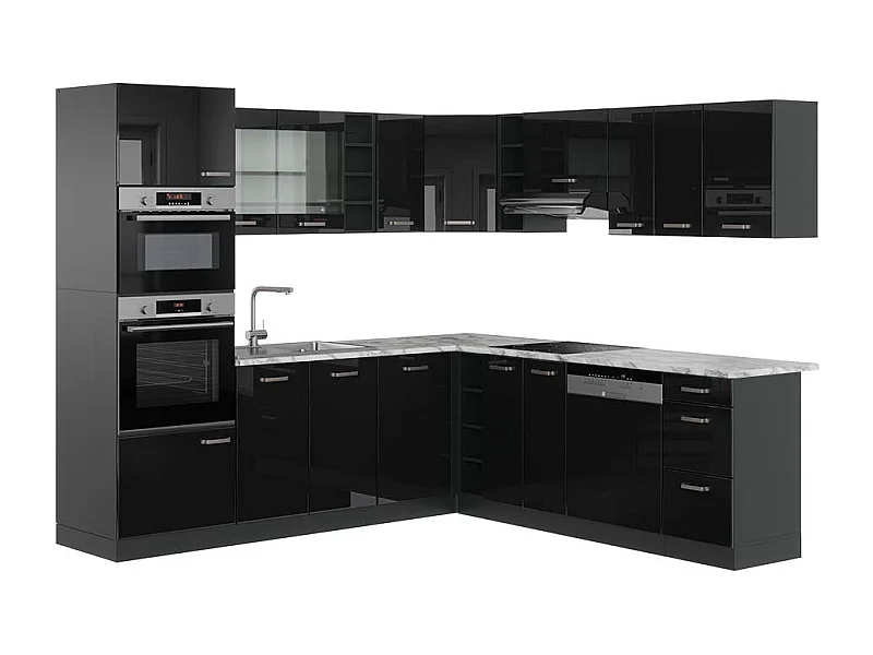 Cuisine en angle noir brillant/anthracite 247x60x81.6 r-line