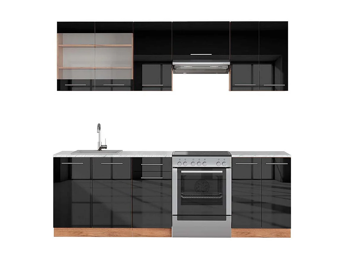 Kitchenette antracite alto brilho/carvalho goldkraft 240x60x81.6 fame-line