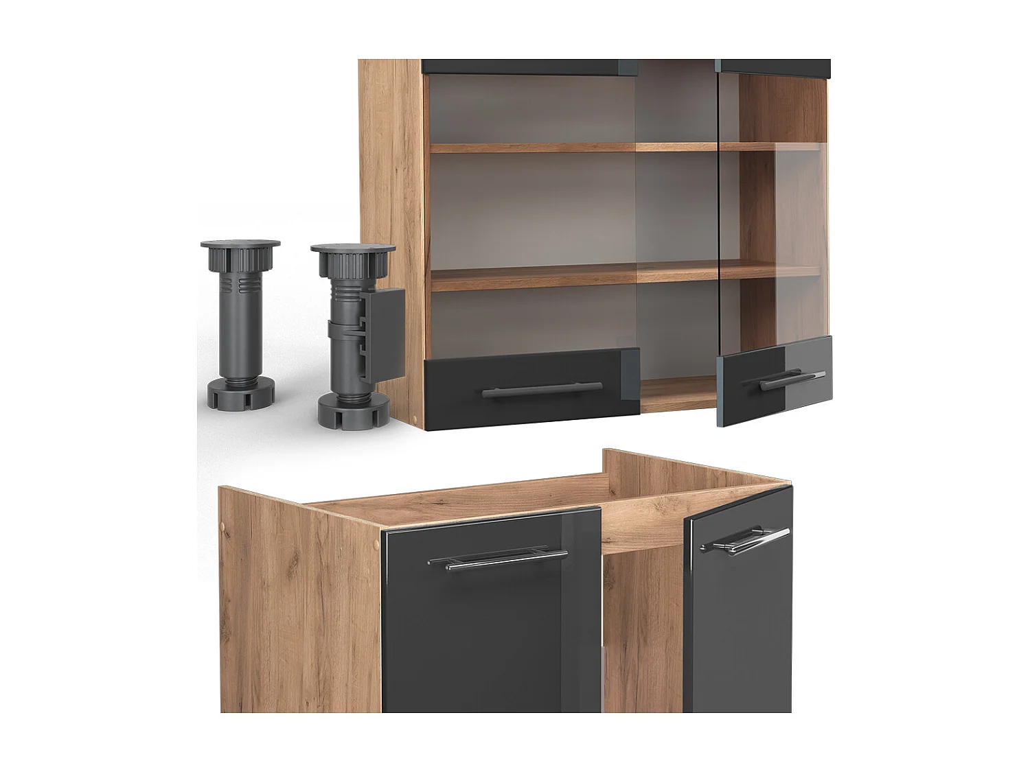 Kitchenette antracite alto brilho/carvalho goldkraft 240x60x81.6 fame-line