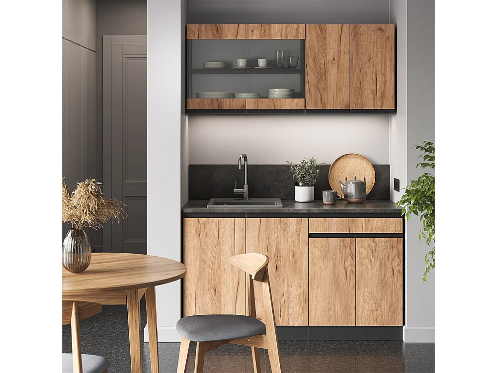 Eenpersoonskeuken eik goud/antraciet 140x60x81.6 r-line