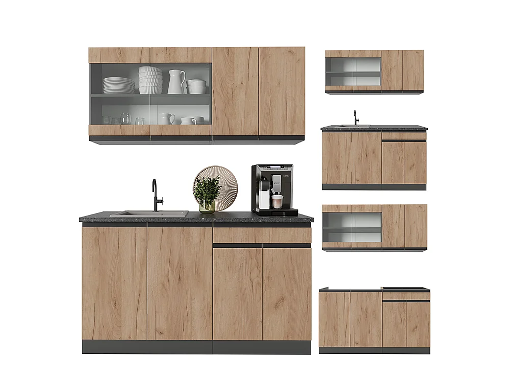 Eenpersoonskeuken eik goud/antraciet 140x60x81.6 r-line
