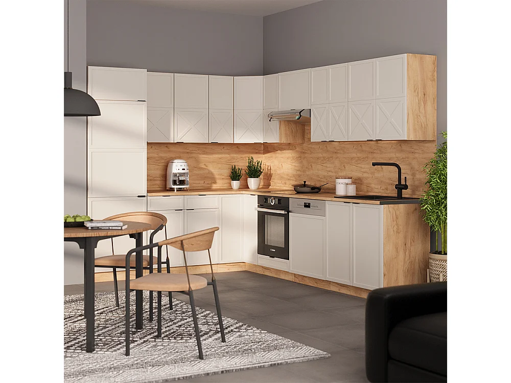 Cuisine en angle grisbeige/chêne doré 287x46x81.6 fame-line