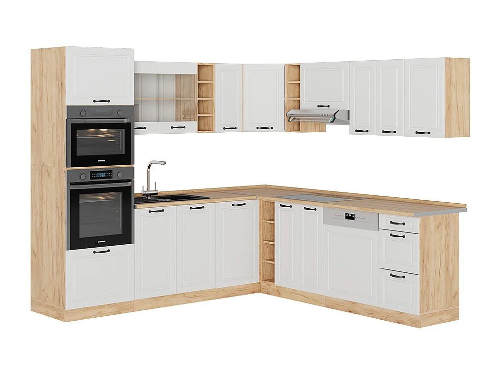 Cuisine en angle blanc campagnard/chêne doré 247x60x81.6 r-line