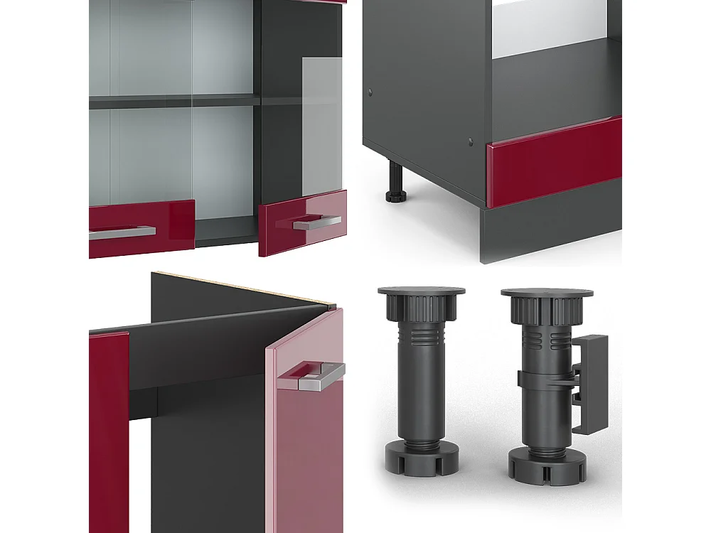 Cuisine en angle rouge brillant/anthracite 287x60x81.6 r-line