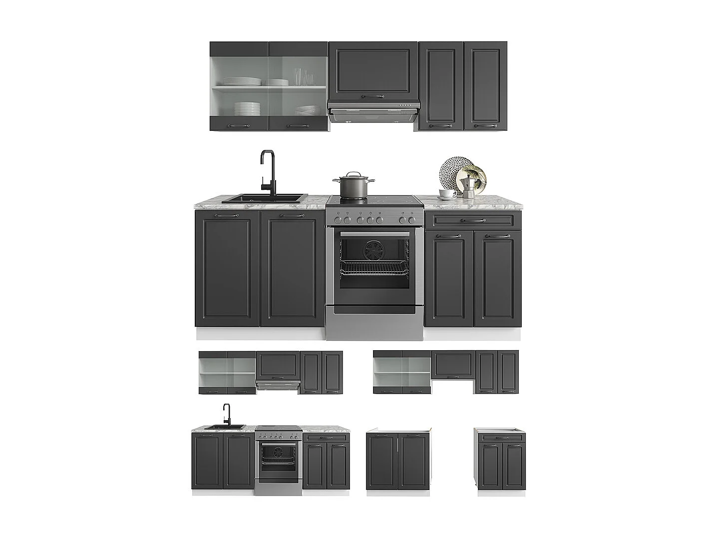 Kitchenette casa de campo antracite/branca 200x60x81.6 r-line