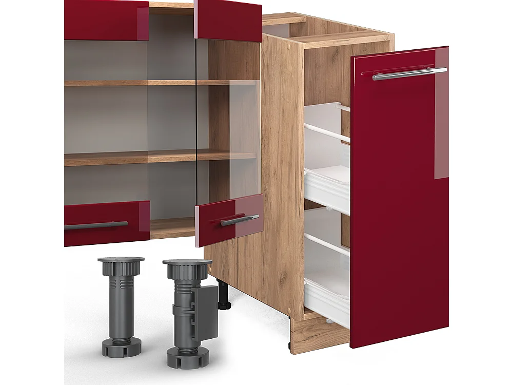 Mueble de cocina burdeos brillo intenso/roble dorado 280x46x81.6 fame-line