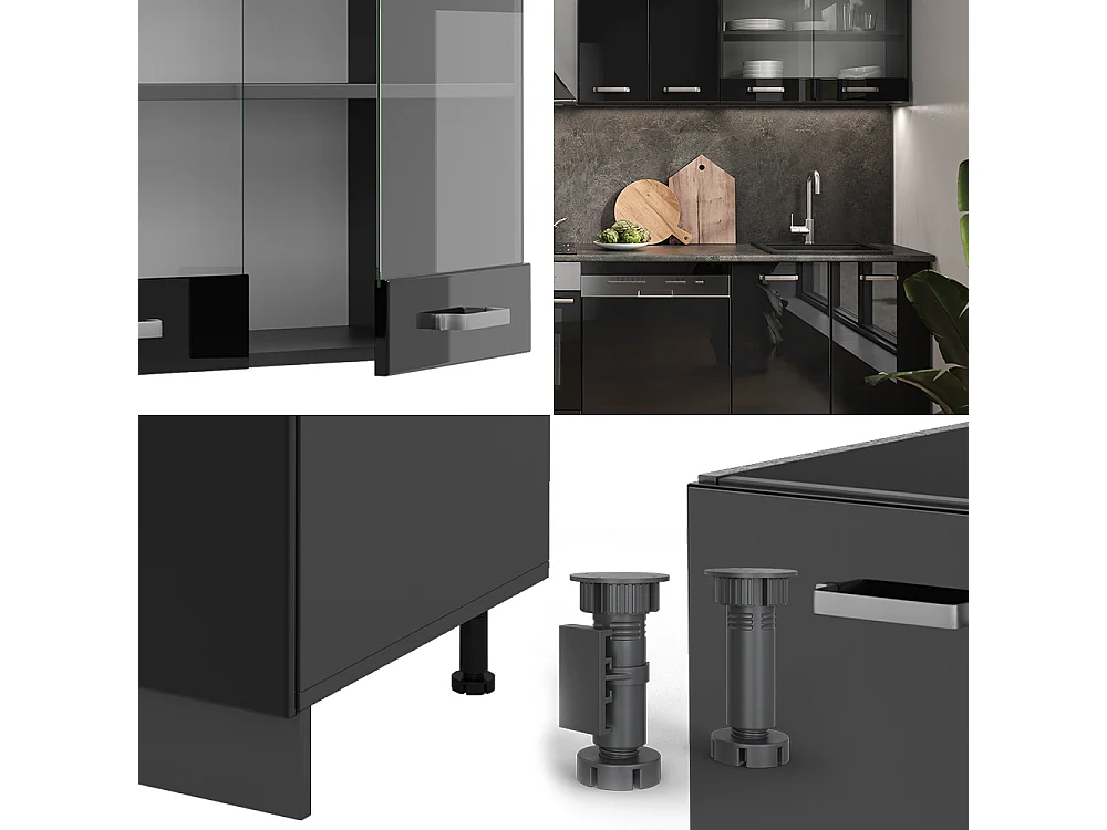 Mueble de cocina negro/antracita de alto brillo 300x60x81.6 r-line