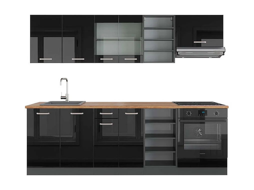 Küchenzeile schwarz hochglanz/anthrazit 240x60x81.6 r-line