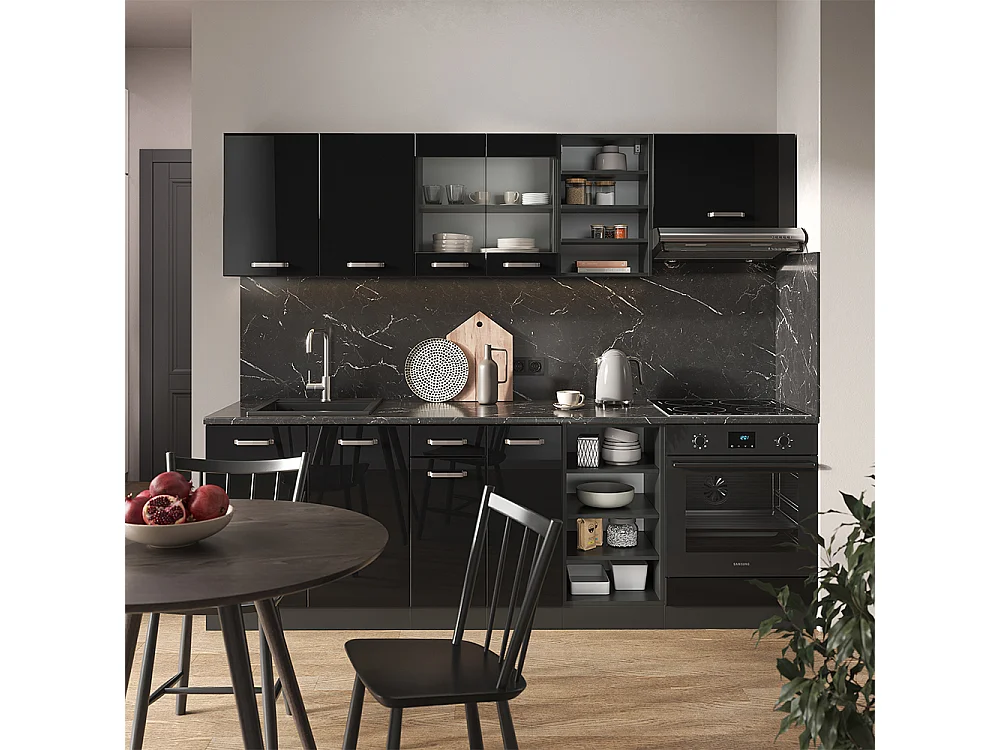 Küchenzeile schwarz hochglanz/anthrazit 240x60x81.6 r-line