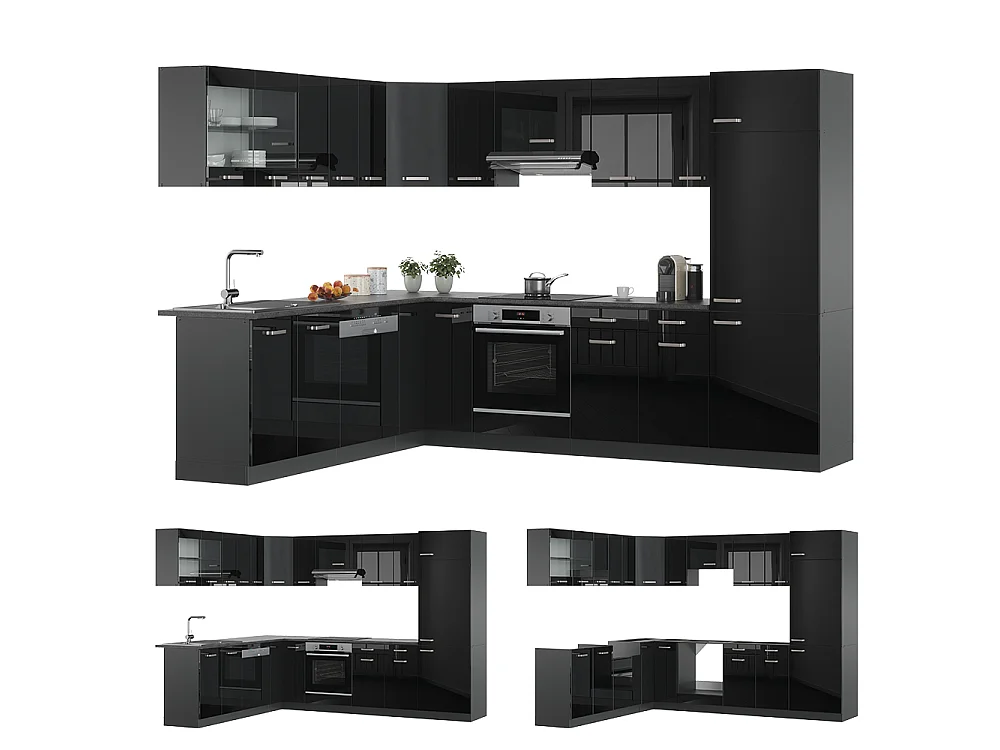 Hörnkök svart högblank/antracit 287x60x81.6 r-line
