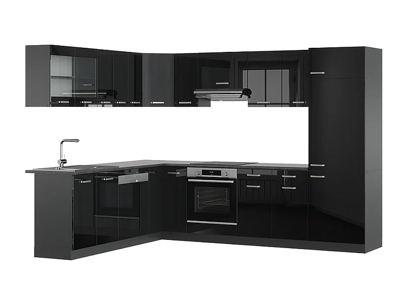 Cuisine en angle noir brillant/anthracite 287x60x81.6 r-line