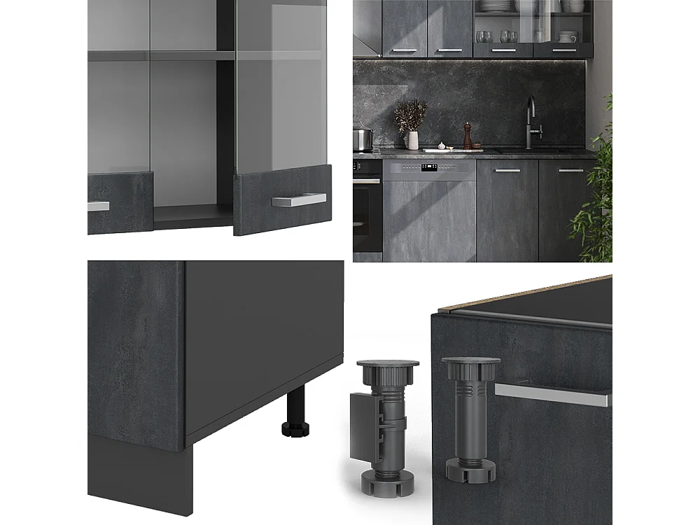 Køkkenrække sort beton/antracit 300x46x81.6 r-line