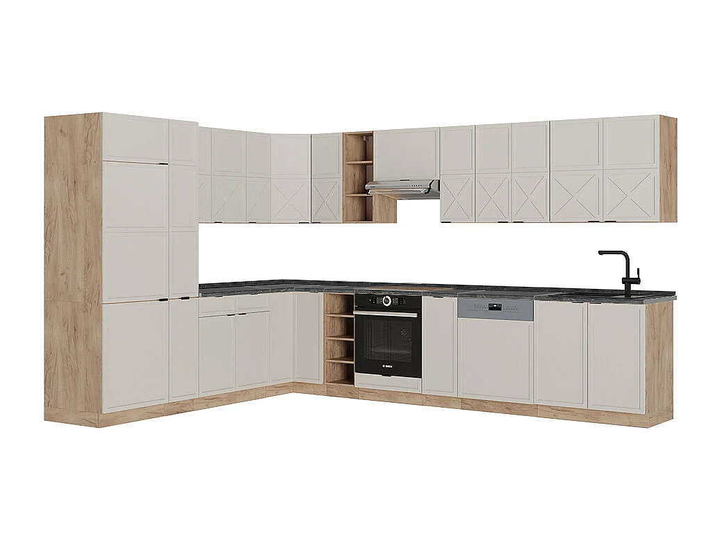 Cuisine en angle grisbeige/chêne doré 347x60x81.6 fame-line