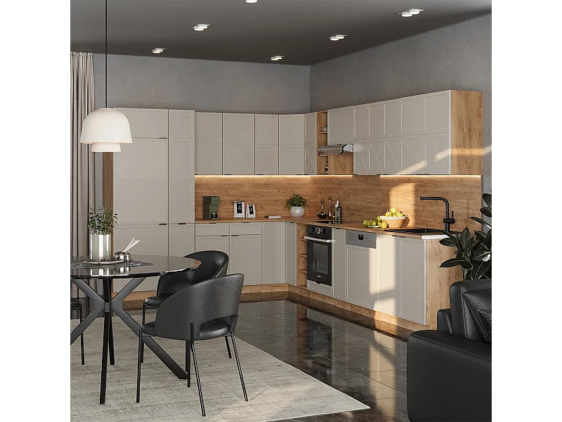 Cuisine en angle grisbeige/chêne doré 347x60x81.6 fame-line