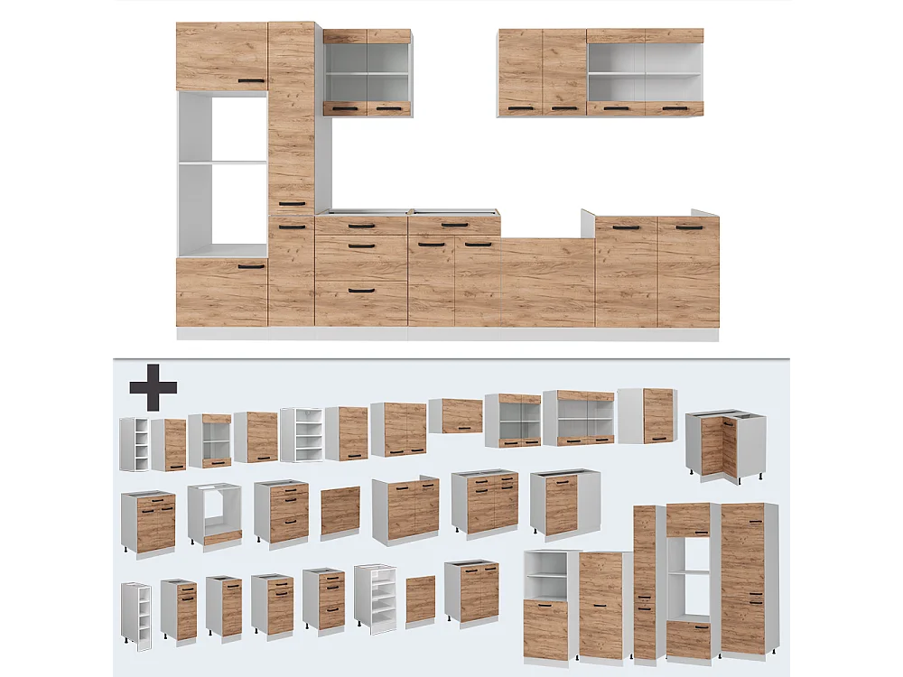 Mobile da cucina quercia dorata/bianco 350x60x81.6 r-line