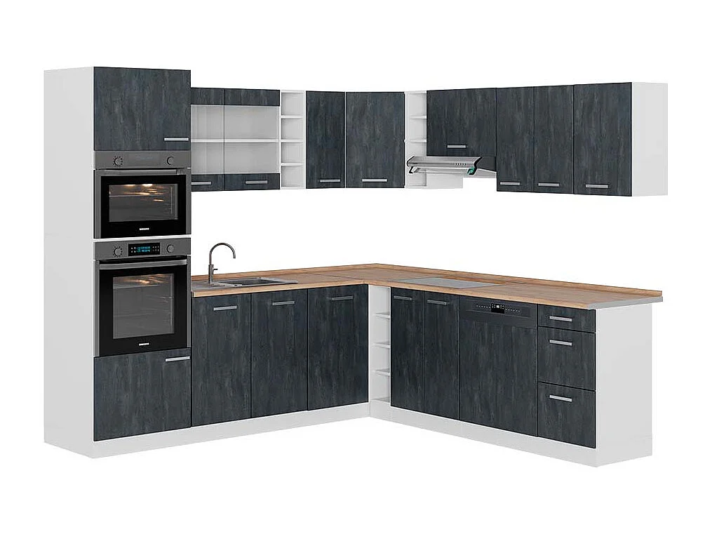 Cucina angolare completa nero cemento/bianco 247x60x81.6 r-line