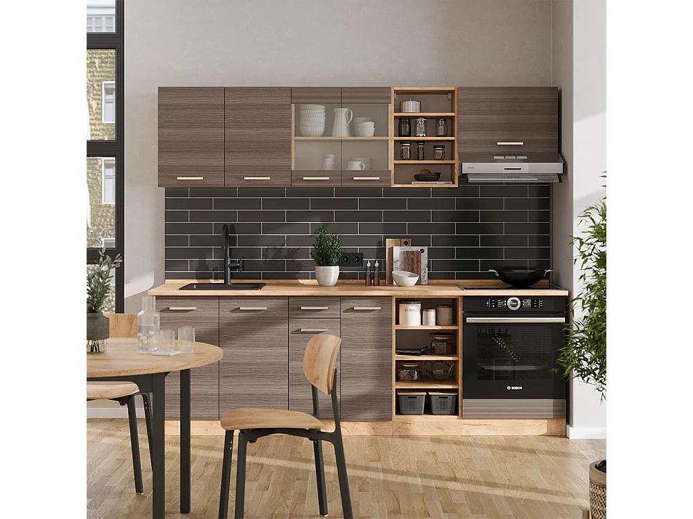 Complete keukeneenheid edel grijs/gouden eik 240x46x81.6 r-line