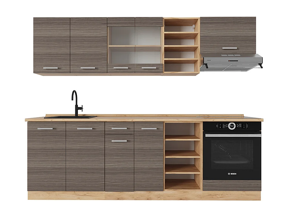 Complete keukeneenheid edel grijs/gouden eik 240x46x81.6 r-line