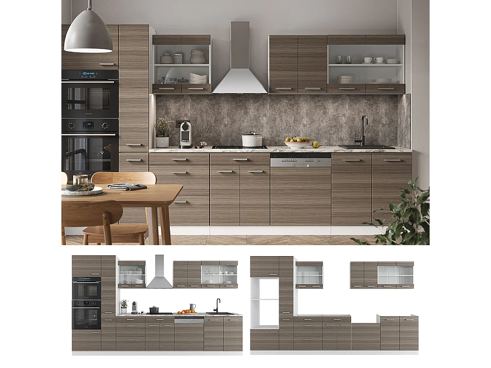 Küchenzeile edelgrau/weiß 350x60x81.6 r-line