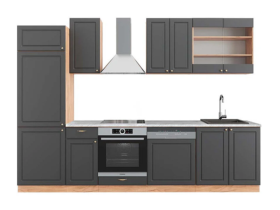 Cuisine anthracite campagne/chêne doré 300x60x81.6 fame-line