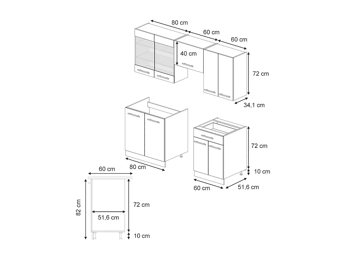 Mueble de cocina gris oscuro 200x60x81.6 fame-line