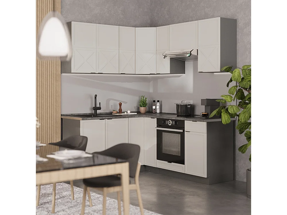 Cozinha de canto cinzabege/antracite 190x60x81.6 fame-line