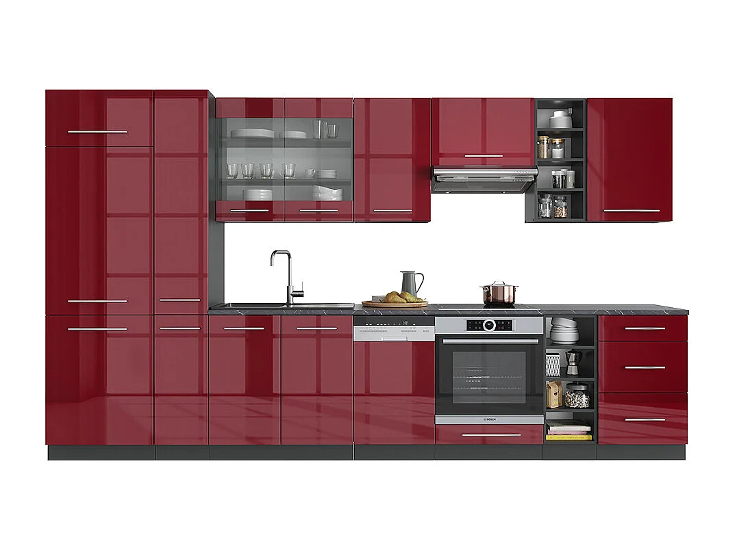 Køkkenrække bordeaux højglans/antracit 355x60x81.6 fame-line