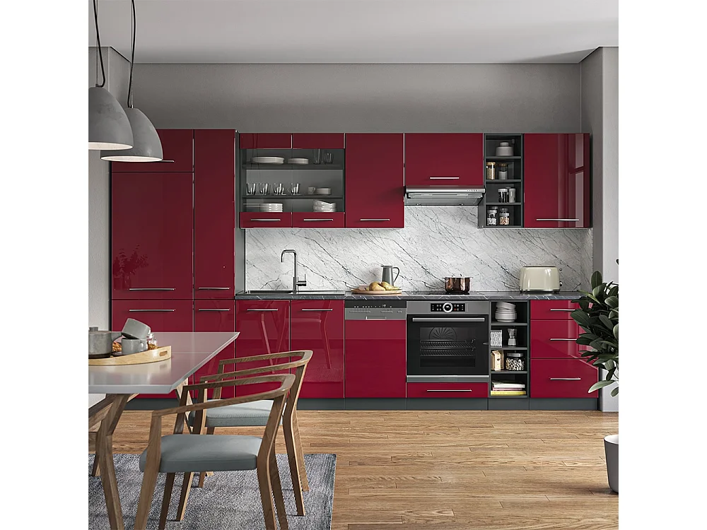 Cuisine bordeaux haute brillance/anthracite 355x60x81.6 fame-line