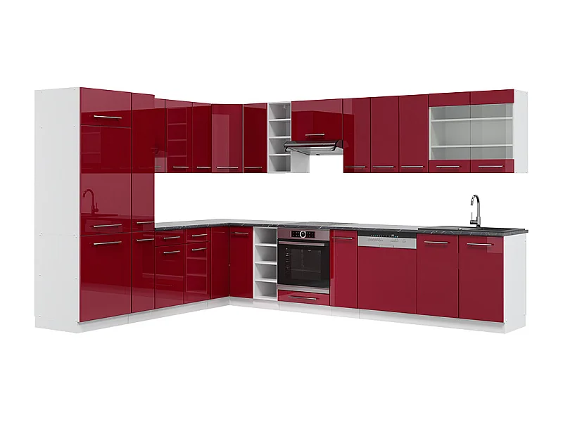Cocina esquinera burdeos brillo intenso/blanco 347x60x81.6 fame-line