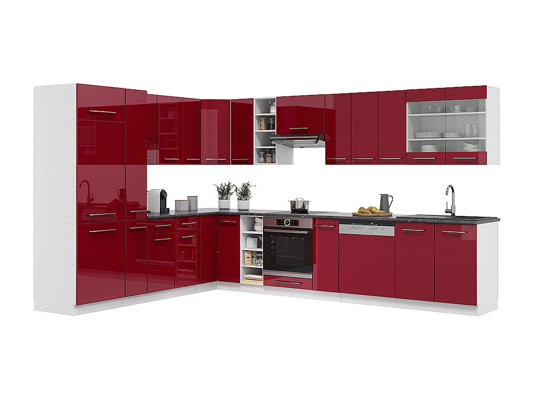Cocina esquinera burdeos brillo intenso/blanco 347x60x81.6 fame-line