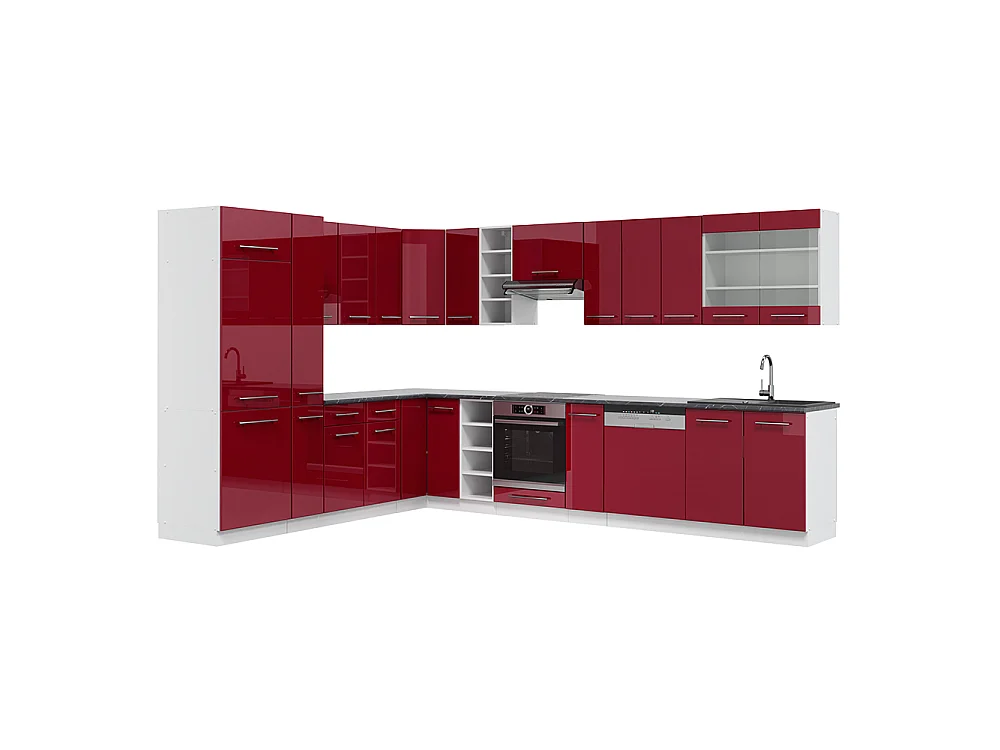 Hjørnekøkken bordeaux højglans/hvid 347x60x81.6 fame-line