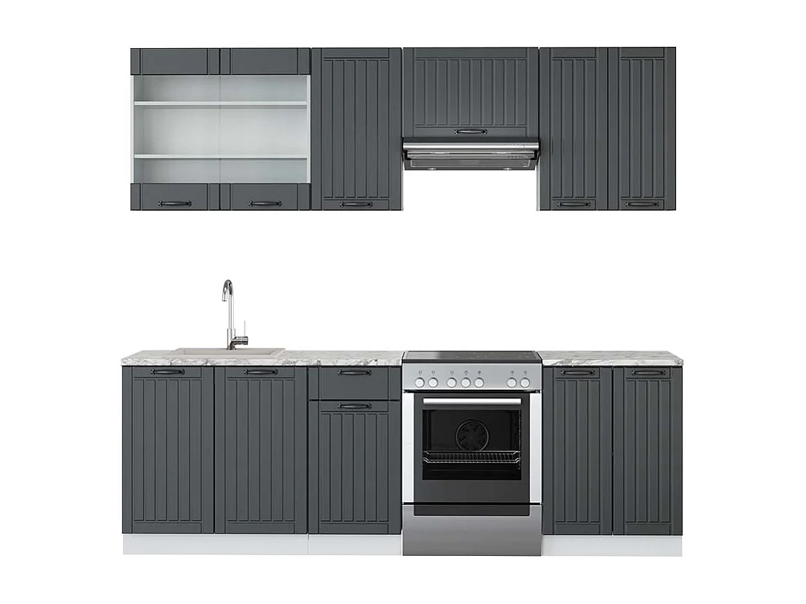Cuisine anthracite maison de campagne/blanc 240x60x81.6 fame-line