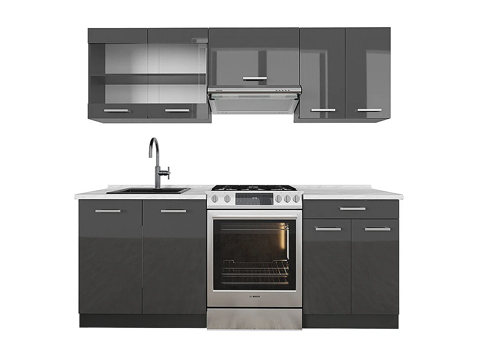 Cuisine anthracite brillant/anthracite 200x60x81.6 r-line