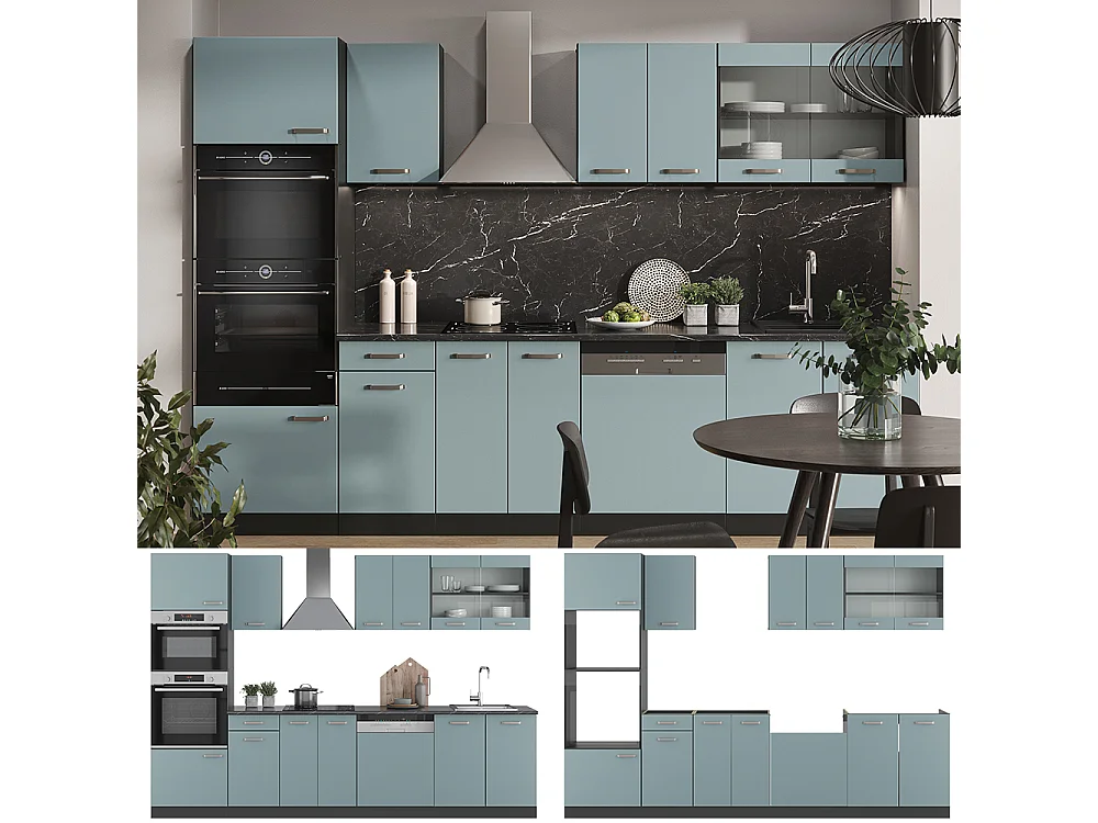 Küchenzeile blau-grau/anthrazit 300x60x81.6 r-line